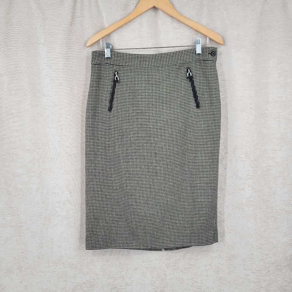 Lauren Ralph Lauren Wool Black and Cream Houndstooth Pencil Skirt Y2K Vintage